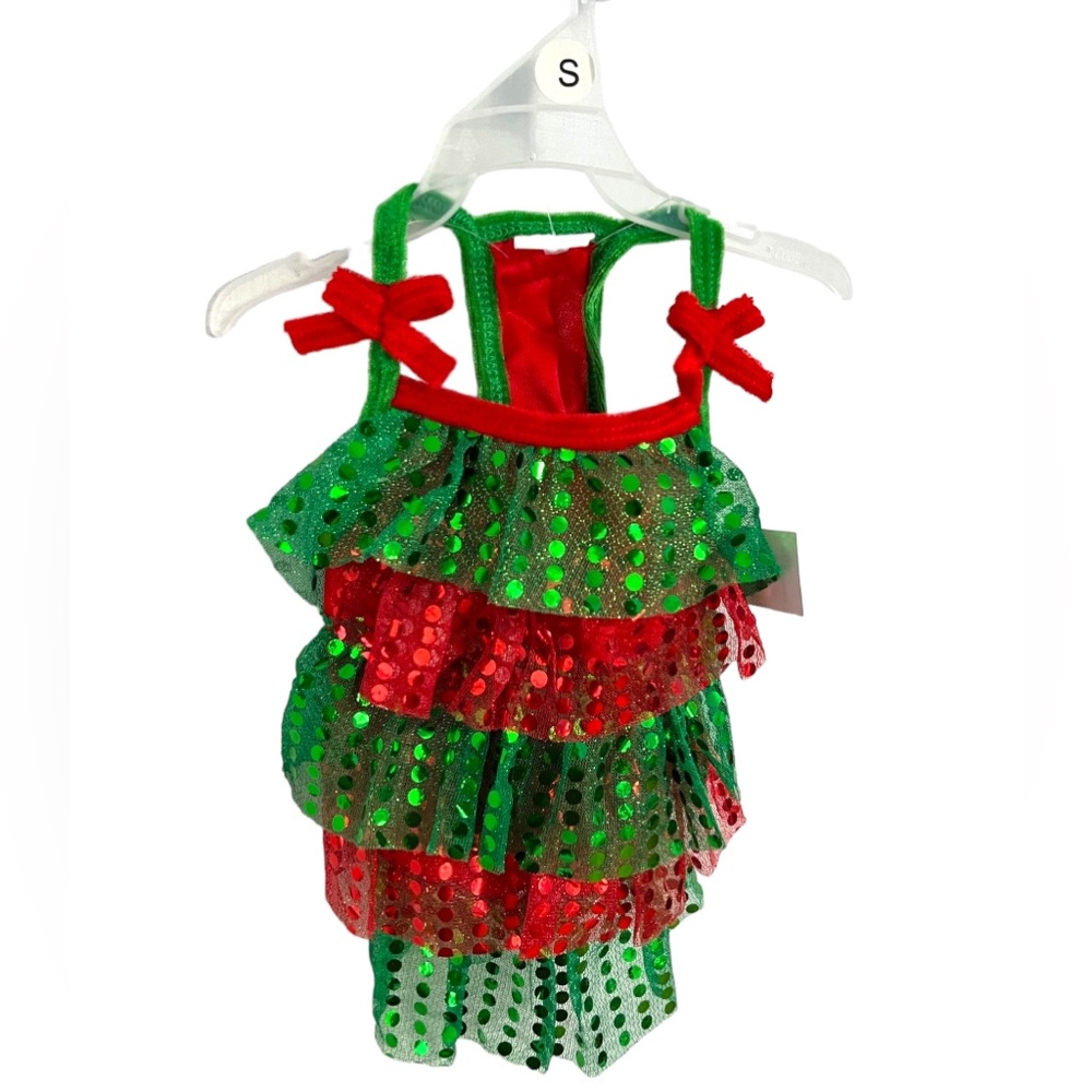 Pet Spirit Red and Green Sequin Christmas Pet Dress